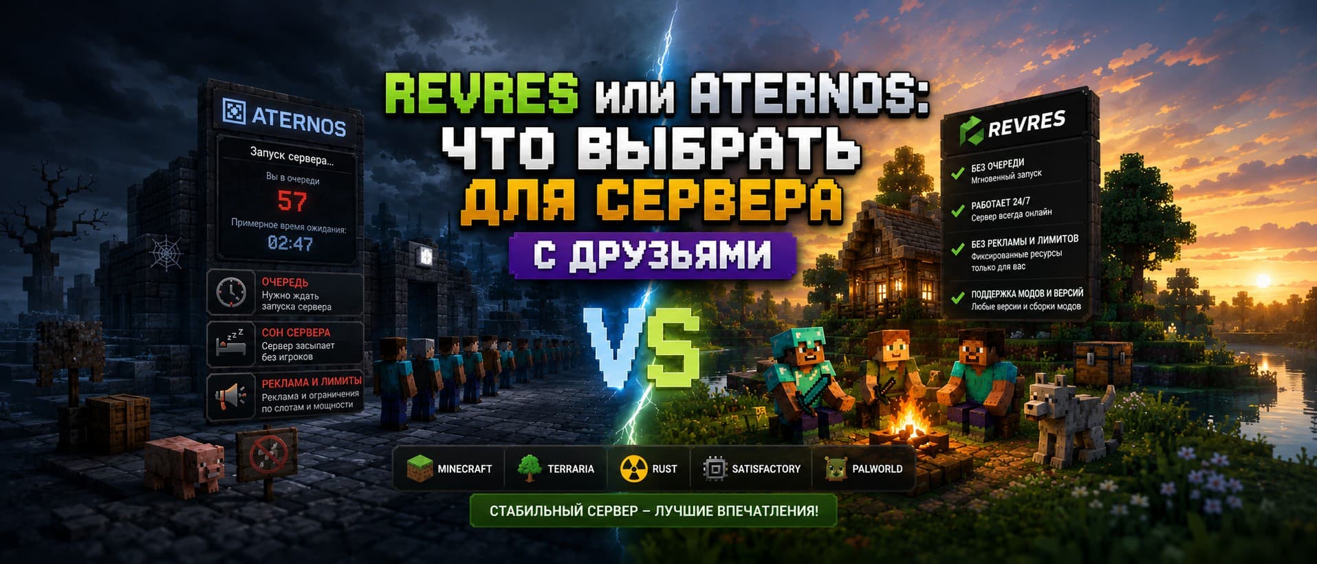 Revres или Aternos: что выбрать для сервера с друзьями